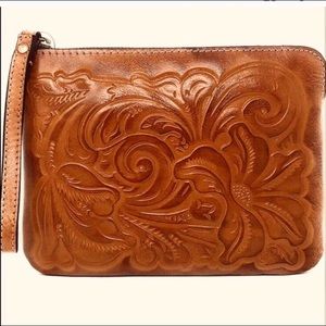 Patricia Nash Tooled Italian Leather Wristlet Gold